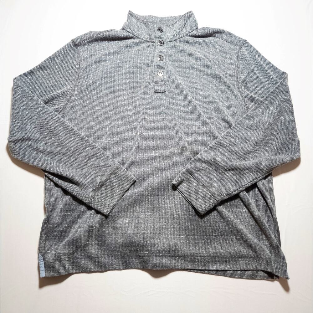 Tommy Bahama Mock Neck Snap Button Pullover Sweater Men XL Gray Waffle Knit